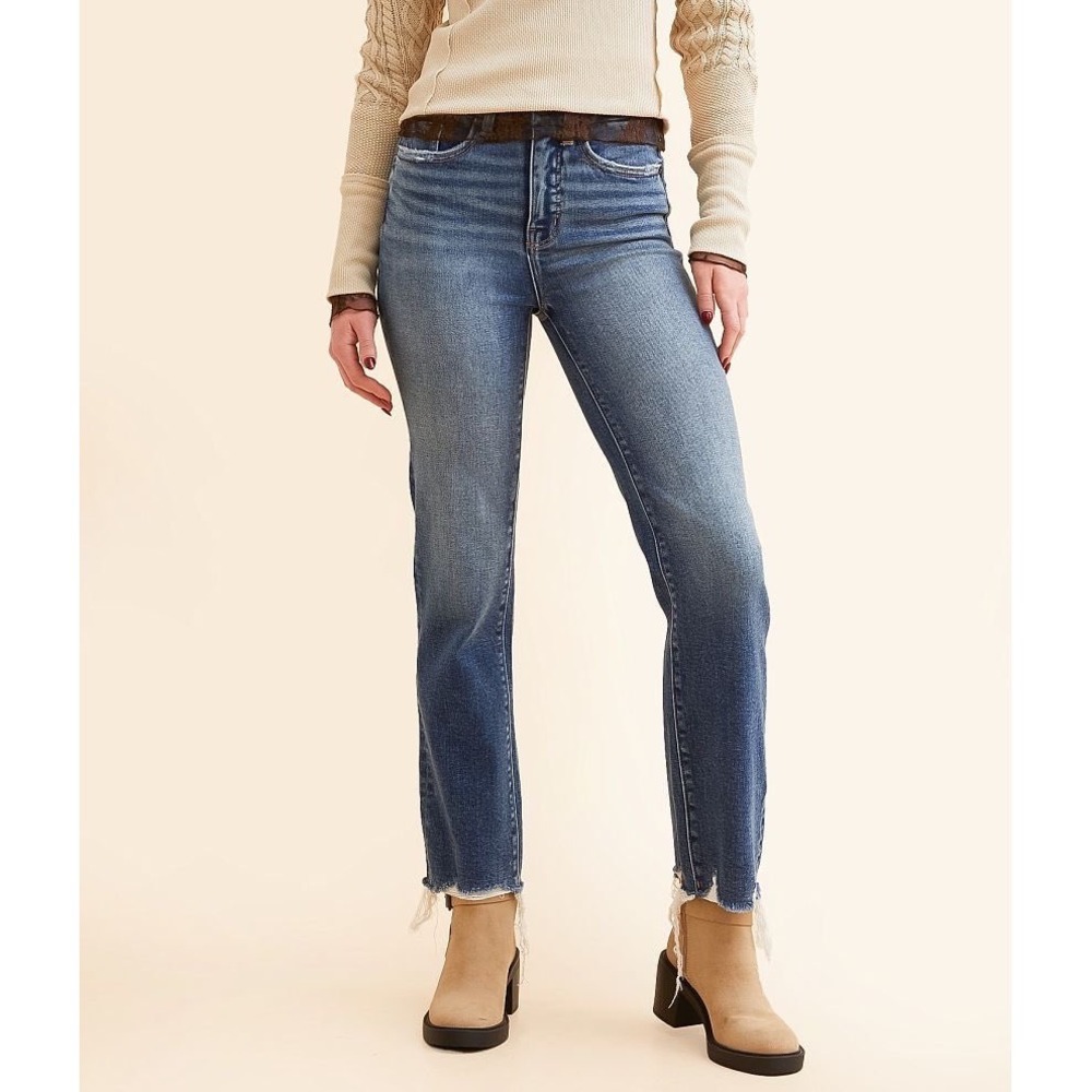 BKE Billie Slim Fit High Rise Cropped Straight Leg Distressed Jeans Blue 25x28